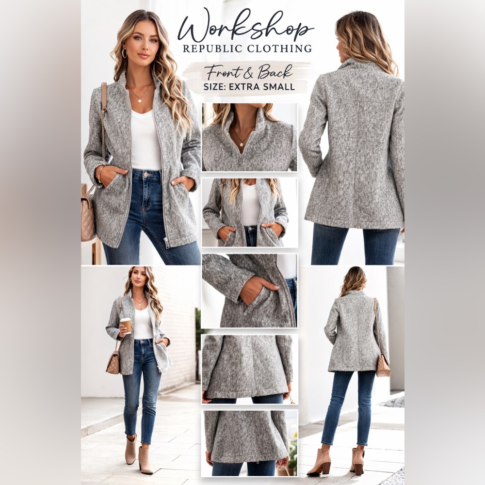 Workshop Republic Clothing Gray Bouclé Zip
Coat XS NWT